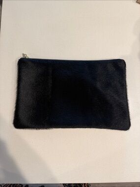 Black Fur Zip Pouch Clutch - Sleek Phone Case Accessory